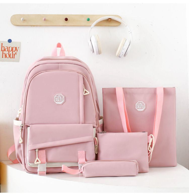 Kids Backpacks New Casual Middle School Student Schoolbag Trendy Brand Large Capacity Solid Color Backpack Four Piece Set High Value Backpack For Men_voghion.com