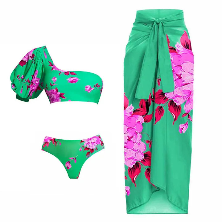 Kvinders bikini med halterneck, sexet print og slids, badedragt og wrap-nederdel_voghion.com
