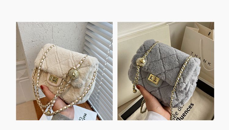 Women's Bags Celebrity Style Mink Plush Plush Women's Bag New Chain Stylish Diamond Shaped Shoulder Messenger Bag Plush Bag_voghion.com