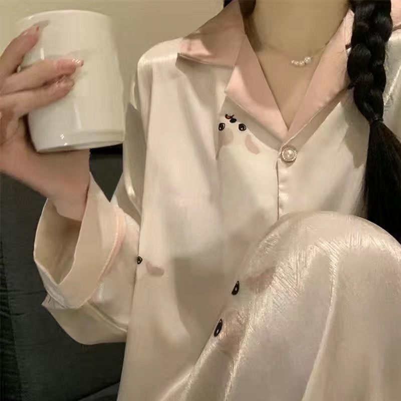 2025 Neue High-End-Nachtwäsche: Langarm-Dünnversion für Damen im Frühling und Herbst, zweiteiliges Heimkleidungsset aus Seide_voghion.com