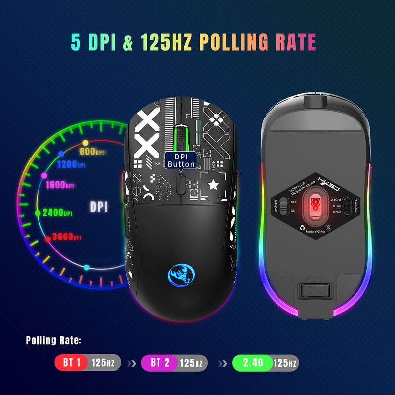 T90 2.4G Wireless Mechanical Gaming Ergonomic 10 Million Keystroke 3600DPI Mouse 11 RGB Lighting Modes Mice_voghion.com