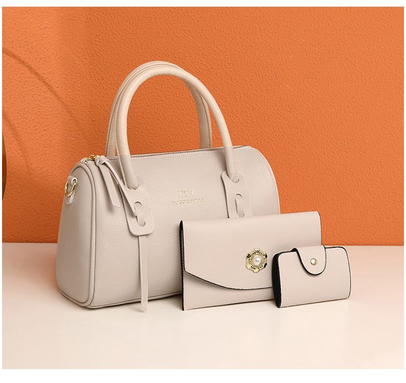 Elegantes Damen-Umhängetaschen-Set – Vintage-Handtasche aus PU mit Webdetails, mittelgroße Schultertasche für Arbeit und Reisen (Schwarz, Olivgrün, Beige)_voghion.com