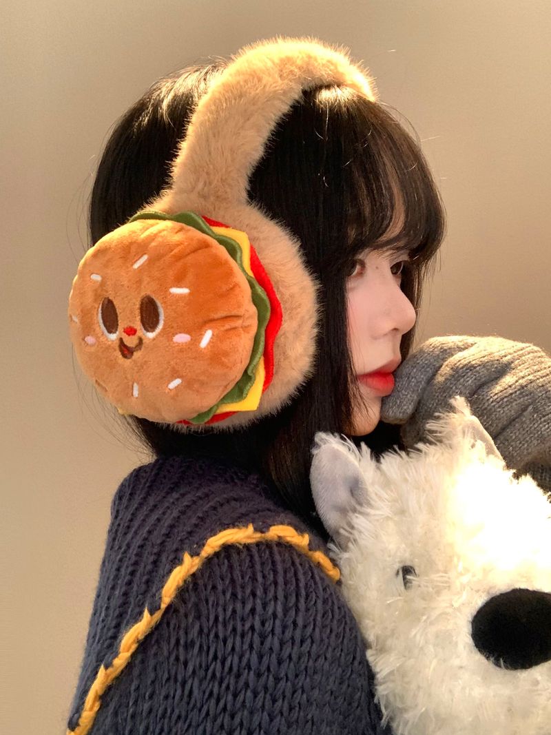 Schattige Hamburger Pluche Oorkap Dames Winter Oorbescherming Oorkap Rijden Warm Oor Warme Oorzak Oorkap_voghion.com