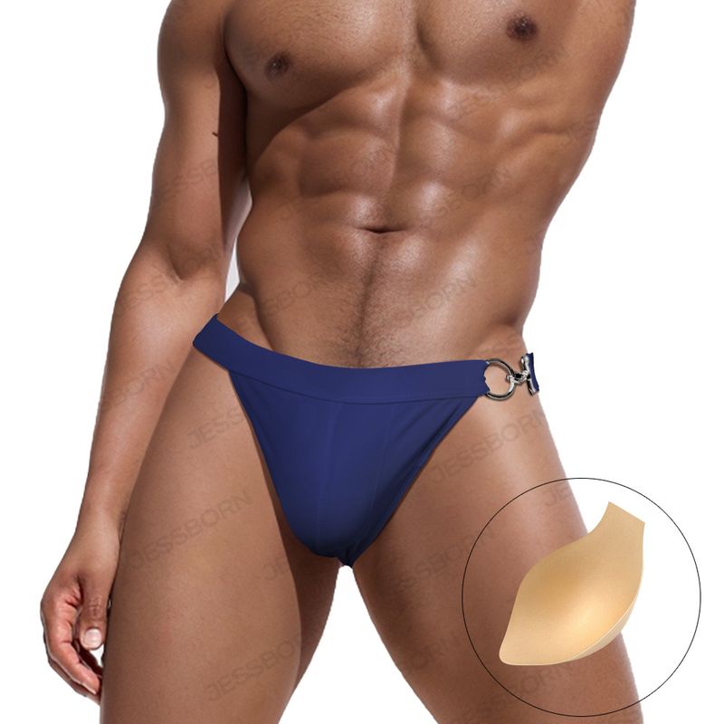 JESSBORN- Pantaloni da Nuoto a Forma di T con Forcella Alta e Bottone in Metallo Singolo da Uomo_voghion.com