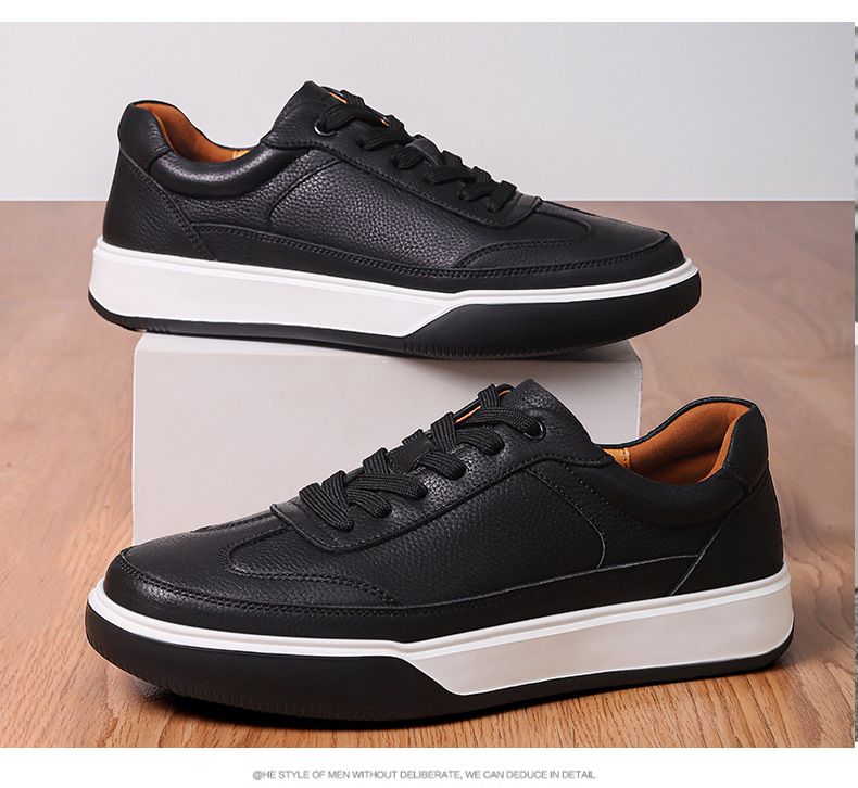 The First Layer Of Cowhide Leather Lace-up Men's Board Shoes Single Shoes Casual Four Breathable White Shoes Men_voghion.com