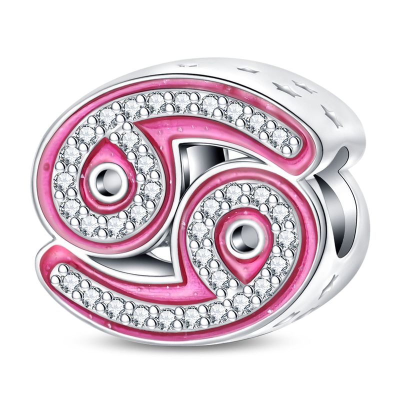 Damenschmuck, süße rosa Perlen mit zwölf Sternbildern, dekorative Perlen, DIY-Schmuckzubehör, Armband, weißes Kupfer, versilbert_voghion.com
