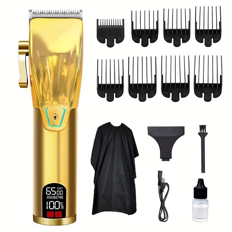 Professional Electric Clipper, LCD Battery & Length Display, 5 Guide Combs Cordless 120min Use_voghion.com
