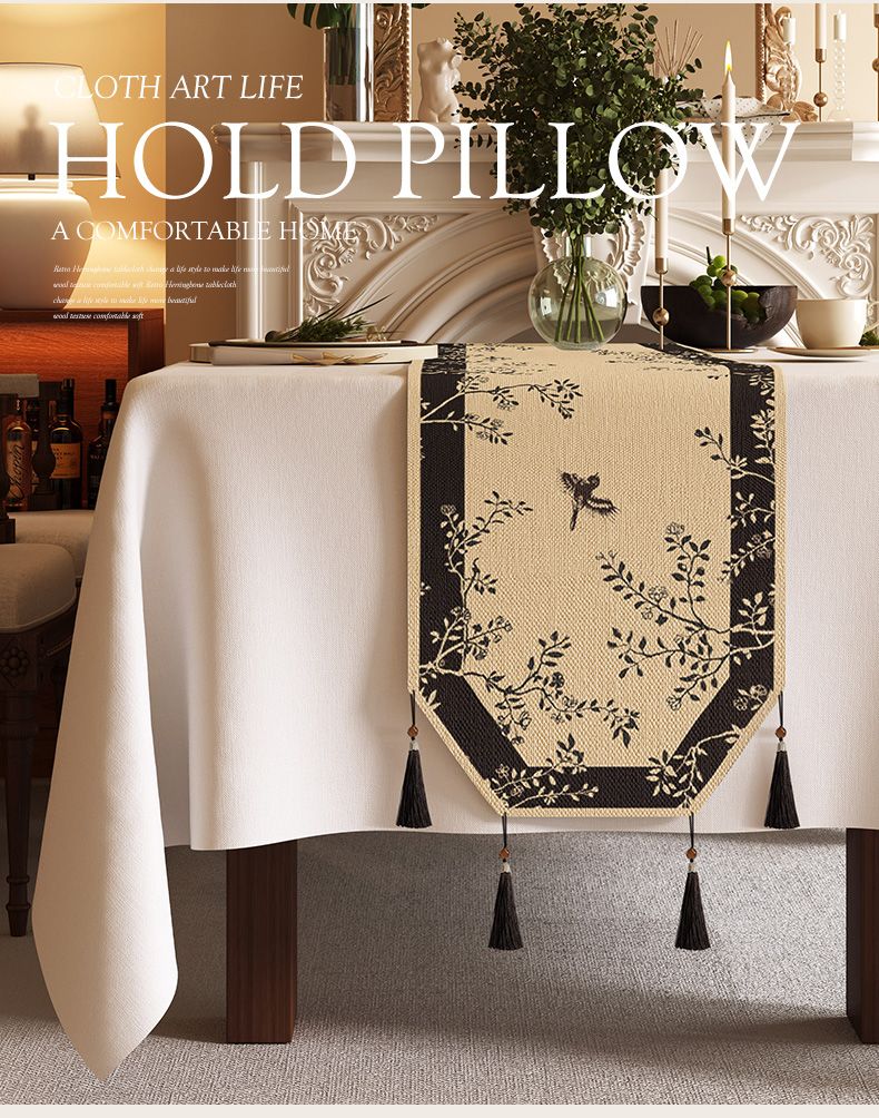 Vintage Style Octagonal Runner Luxury High-end Dining Tablecloth Fabric Long Mat Waterproof Chinese Zen Tea Table Cover_voghion.com