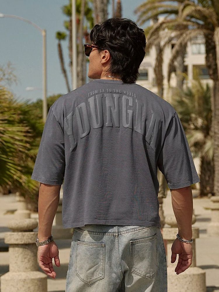 Men's Clothing Oversized T shirt Foam Printed Cotton Short Sleeve Sports Fitness Casual Top_voghion.com
