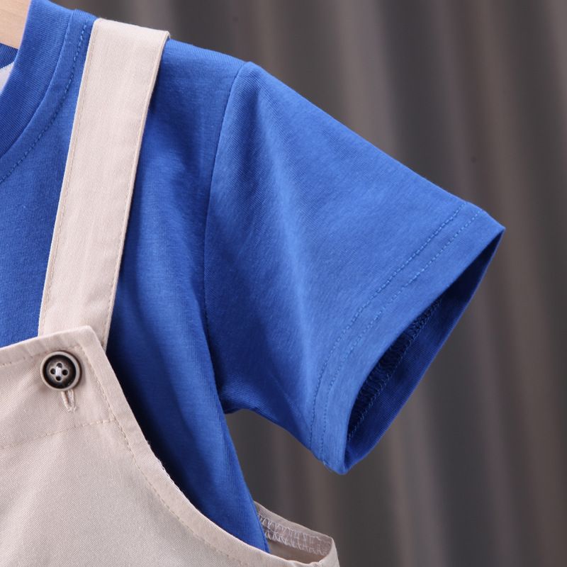 Conjunto de dos piezas de pantalones con banda trasera coreana para bebé de un año de edad, de manga corta y cara sonriente, para verano de 2024_voghion.com