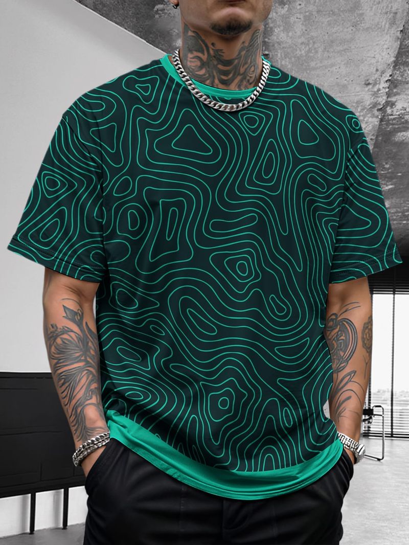 Camicia estiva da uomo a maniche corte, sportiva, comoda e traspirante, effetto seta ghiacciata, con effetto tie-dye a contrasto_voghion.com