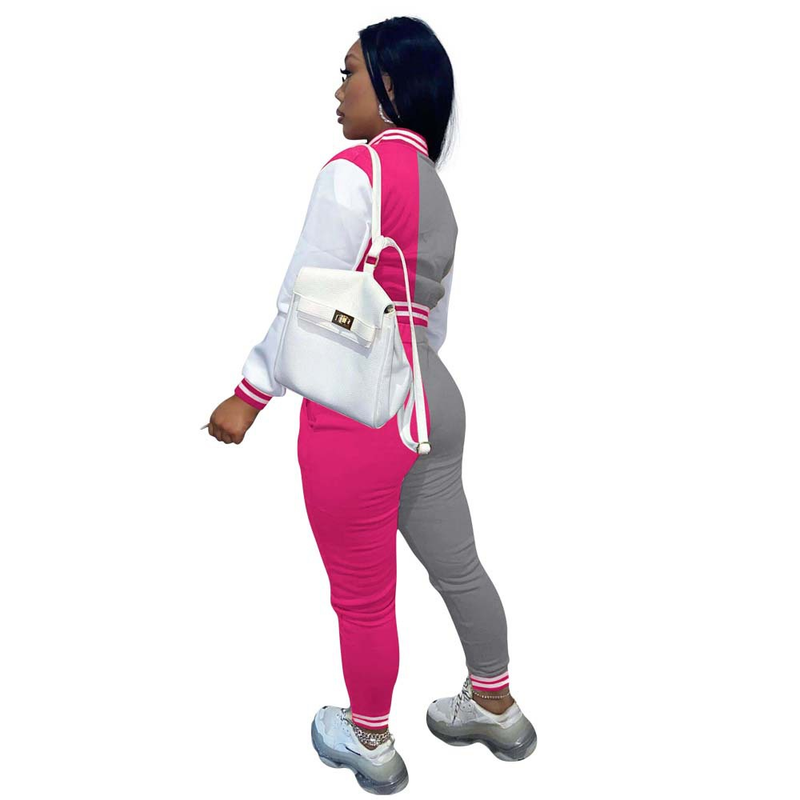 Farblich passendes Jackenset für Damen mit Revers und langen Ärmeln, zweiteiliger Baseballanzug_voghion.com