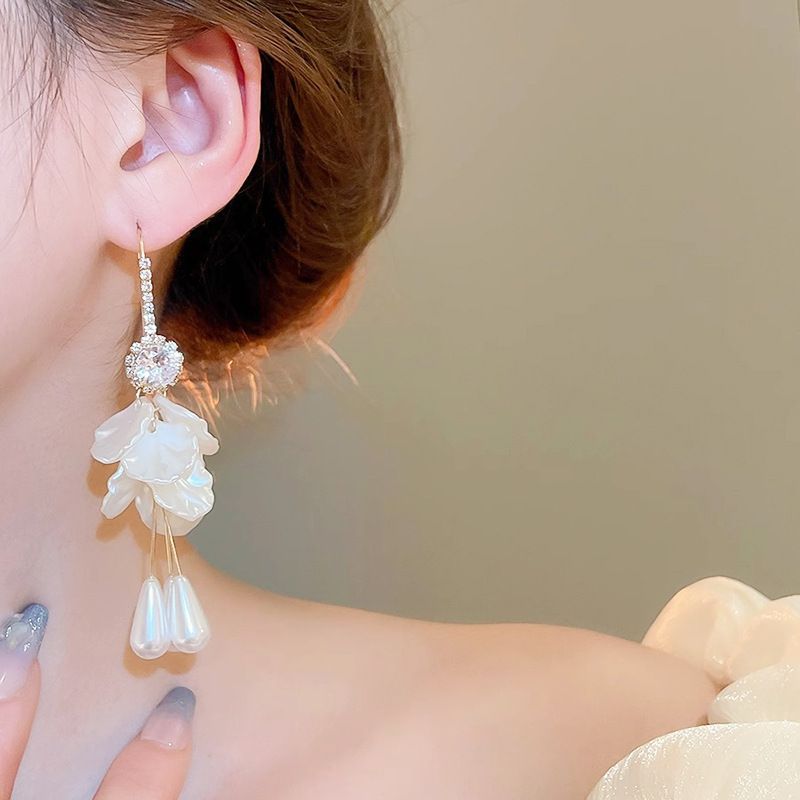 Flower Tassel Ear Hook Women's Fashion Light Luxury High-end Sense Diamond Earrings Niche Simple Earrings High-end Versatile Jewelry_voghion.com