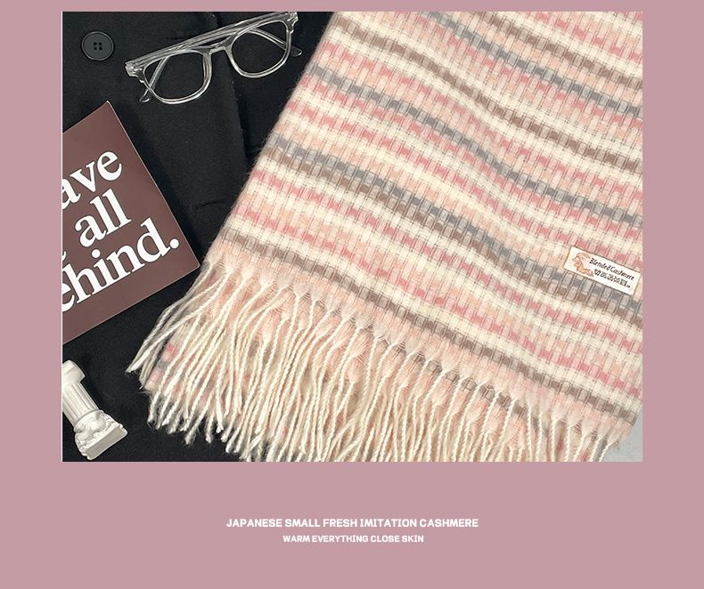 Sciarpa rosa da donna, invernale, in cashmere scozzese, con nappe, sottile, avvolgente, versatile, per la cura della pelle._voghion.com