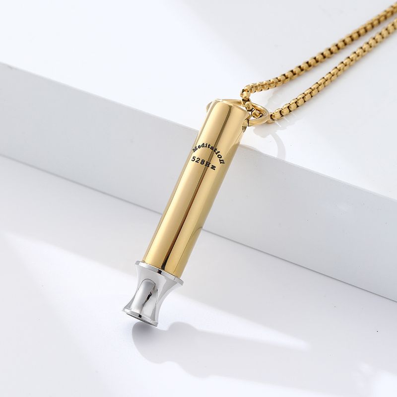 Collier sifflet de méditation 528 Hz pour femme avec pendentif rond pour soulager l'anxiété, accessoire de pleine conscience, acier inoxydable, finition polie_voghion.com