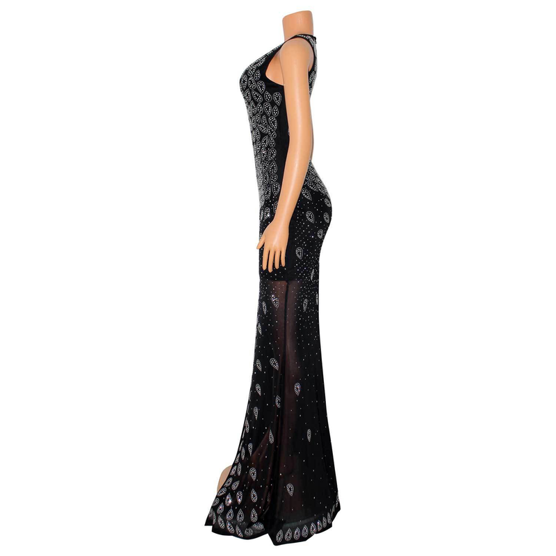Abbigliamento da donna vestito sexy con diamanti caldi con scollo a V a rete attillata per feste in discoteca_voghion.com