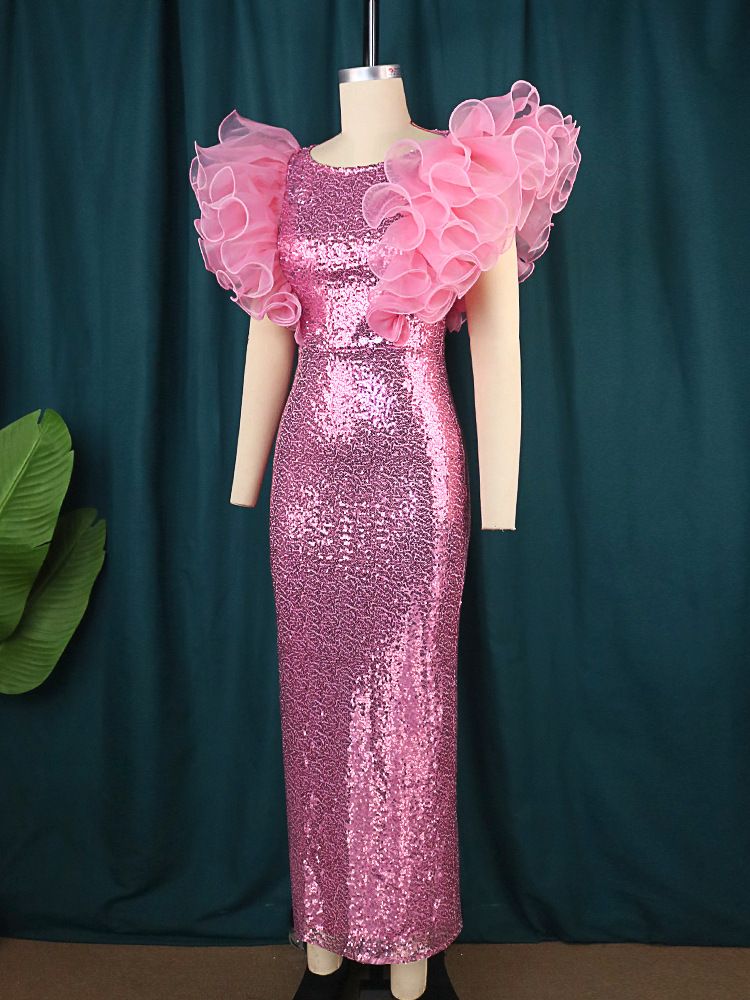 Women's Clothing new style fantasy sequin round neck dress sexy celebrity style sleeveless one step dress maxi dress_voghion.com