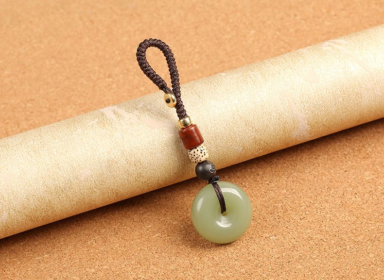 Pendentif porte-clés de voiture en agate calcédoine, boucle de sécurité en jade, pendentif haut de gamme exquis et créatif pour couple_voghion.com