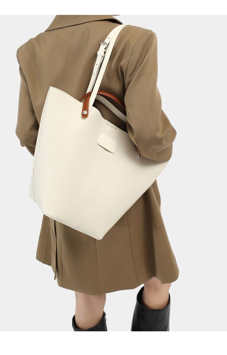 Nuova borsa a mano, motivo litchi retrò, grande capacità, design a cestino di verdure, tracolla versatile, borsa tote da pendolare, borsa alla moda da donna._voghion.com