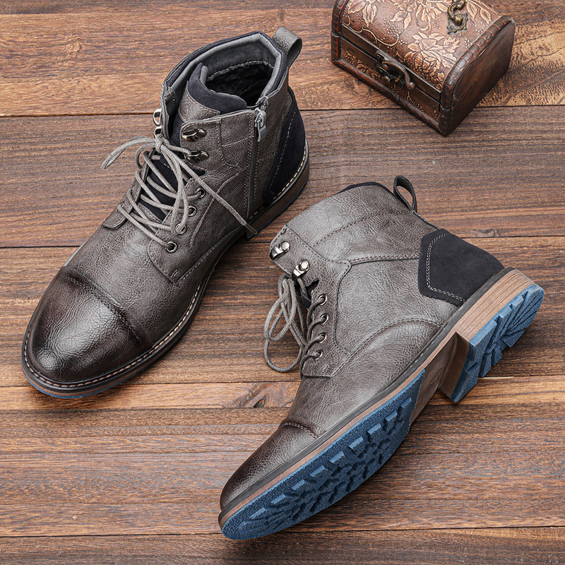 Große Herren-Lederstiefel, einzelne modische und schöne Größen, Arbeitskleidung, kurze Stiefel, High-Top-Martin-Stiefel_voghion.com
