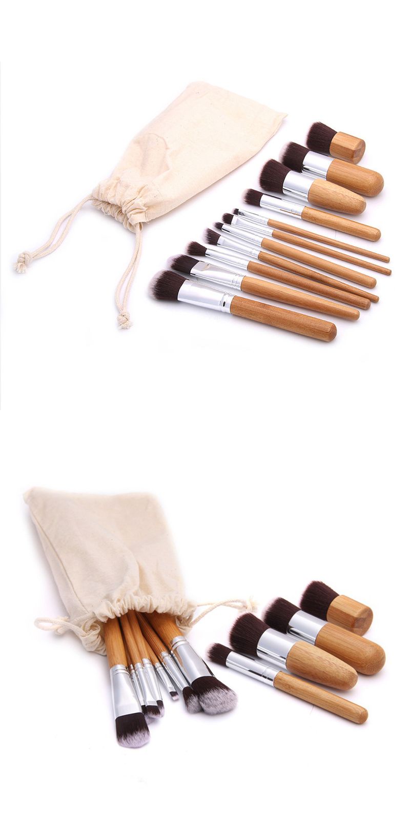 Make-up-Tool-Kits 11-teiliges Bambus-Make-up-Pinsel-Set mit Tasche_voghion.com