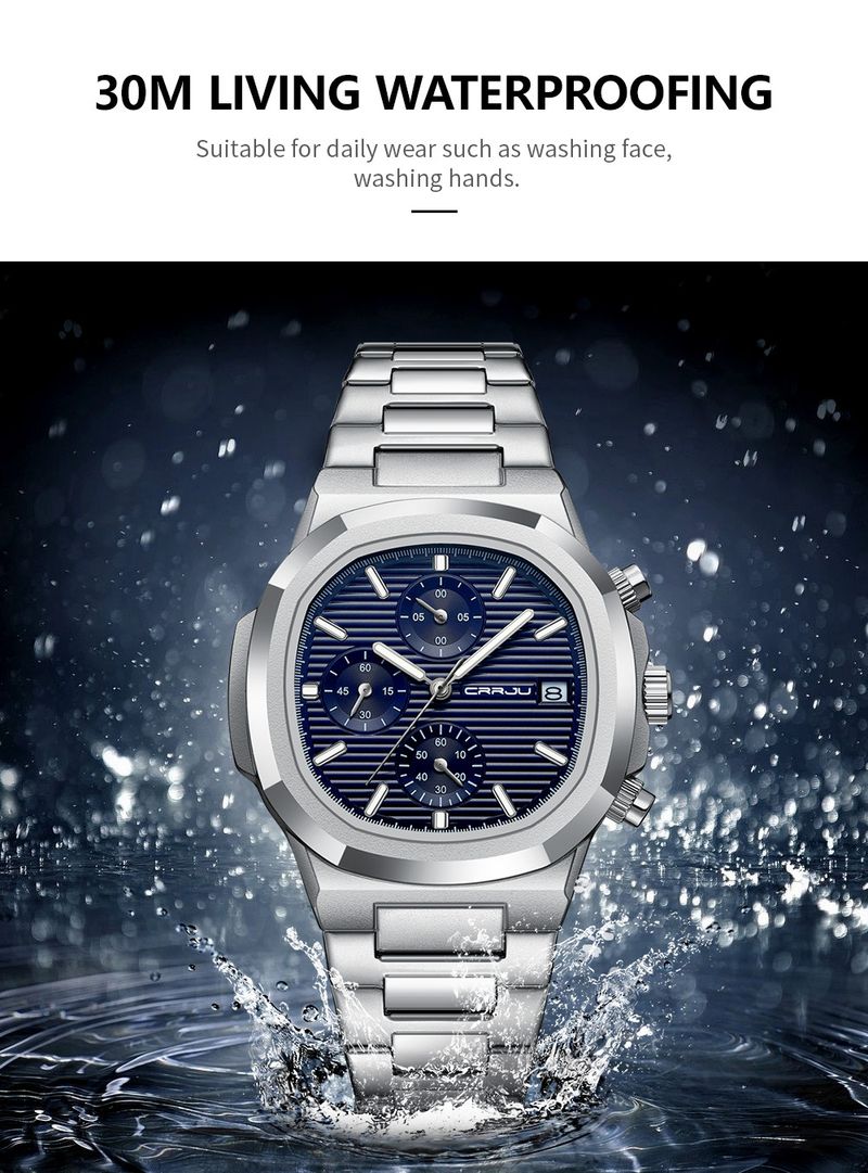 Relógio de quartzo quadrado feminino elegante com visor de data, à prova d'água, multifuncional, design de seis ponteiros, caixa e pulseira de liga, relógio de seis pinos_voghion.com