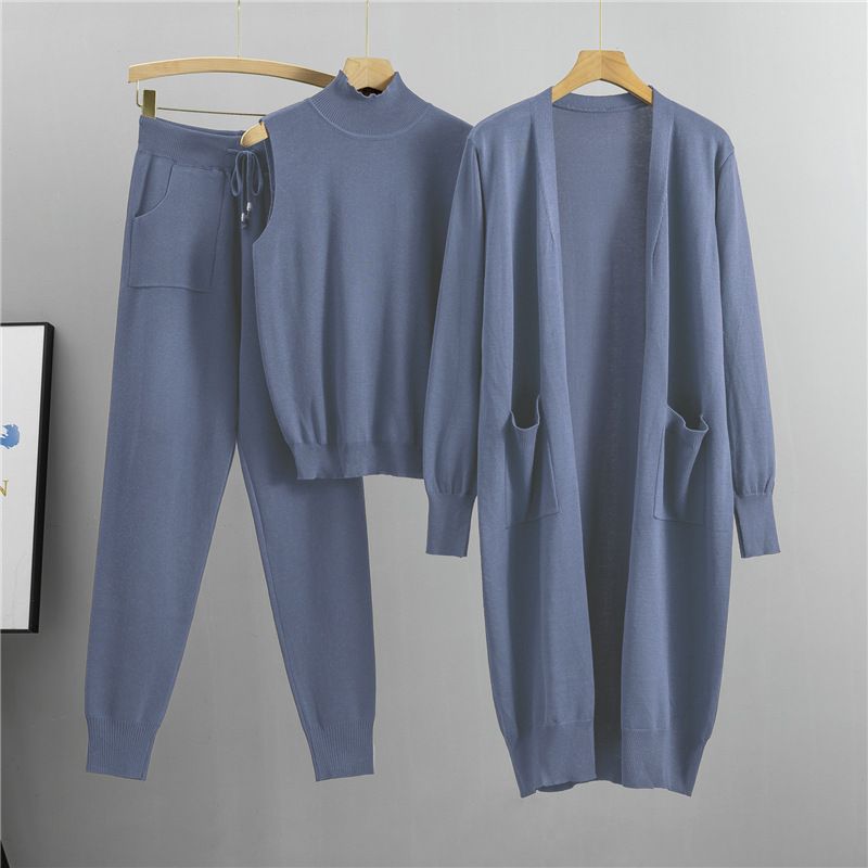 Fashionable Temperament Suit For Women; Casual Knitted Cardigan Vest And Trousers Three-piece Set._voghion.com