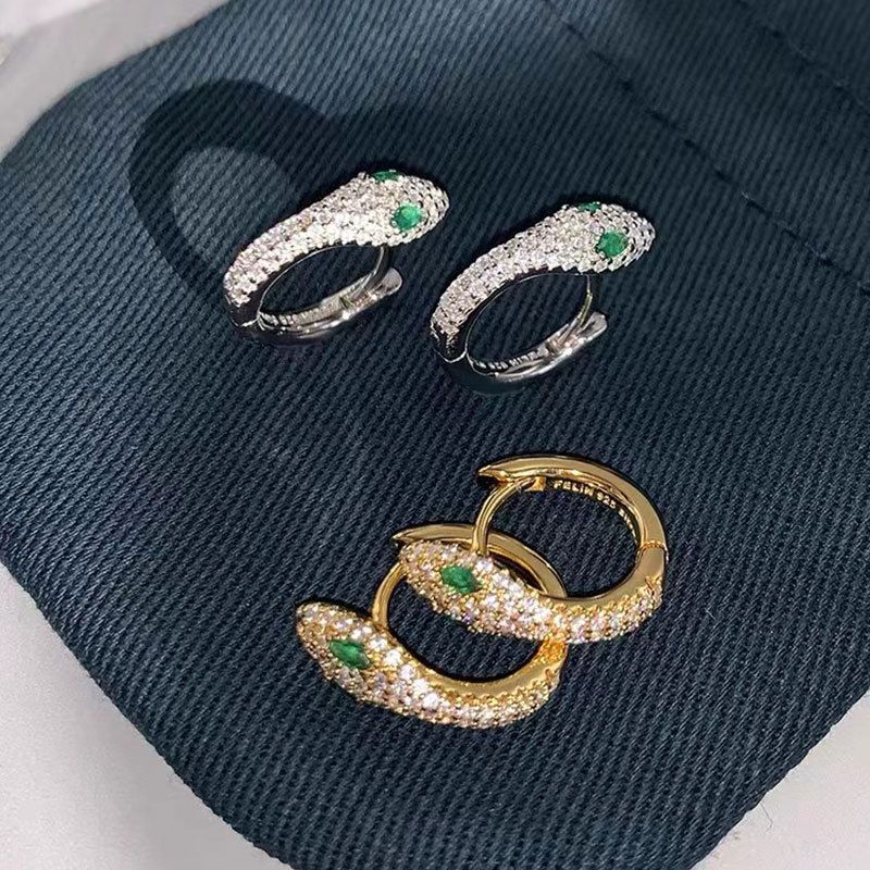 Orecchini a forma di serpente con intarsio di diamanti per le donne, orecchini a serpente di zirconi, fibbie per le orecchie da uomo, gioielli per le orecchie di fascia alta leggeri e lussuosi_voghion.com
