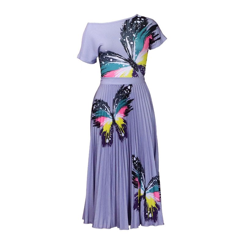 D298 Cross-border Women's Amazon Printed Top Pleated Large Skirt Skirt Set Large Size African Two-piece Set_voghion.com