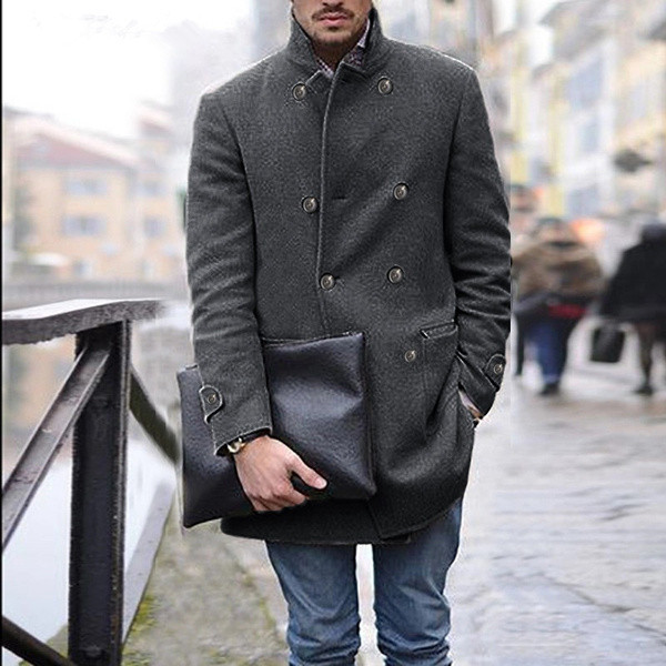 Cappotto da uomo in lana a maniche lunghe di media lunghezza, tendenza autunno e inverno in tweed_voghion.com