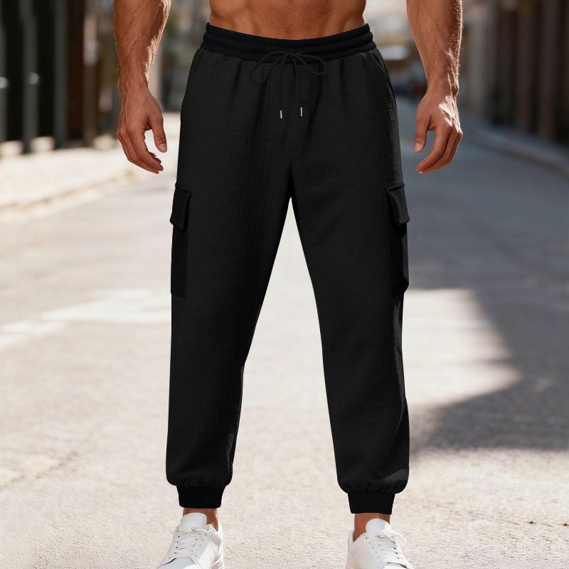 Zware flanellen cargobroek voor heren met fleecevoering - Relaxed fit joggingbroek met meerdere zakken voor werkkleding in de winter_voghion.com