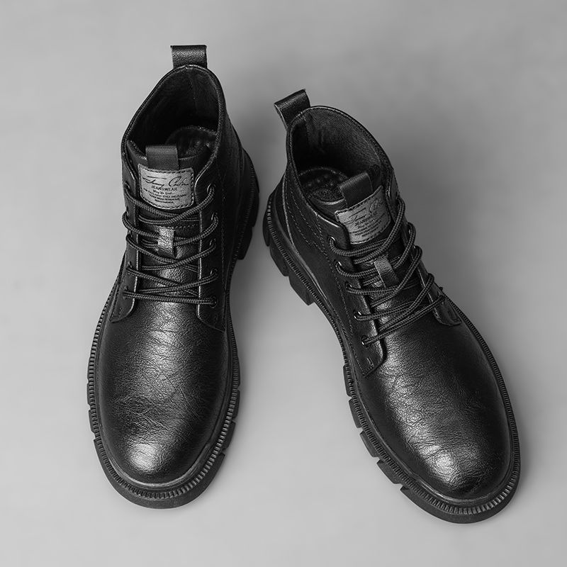 Martin high-top britiske mid-top lædersko korte sorte arbejdsstøvler til mænd_voghion.com