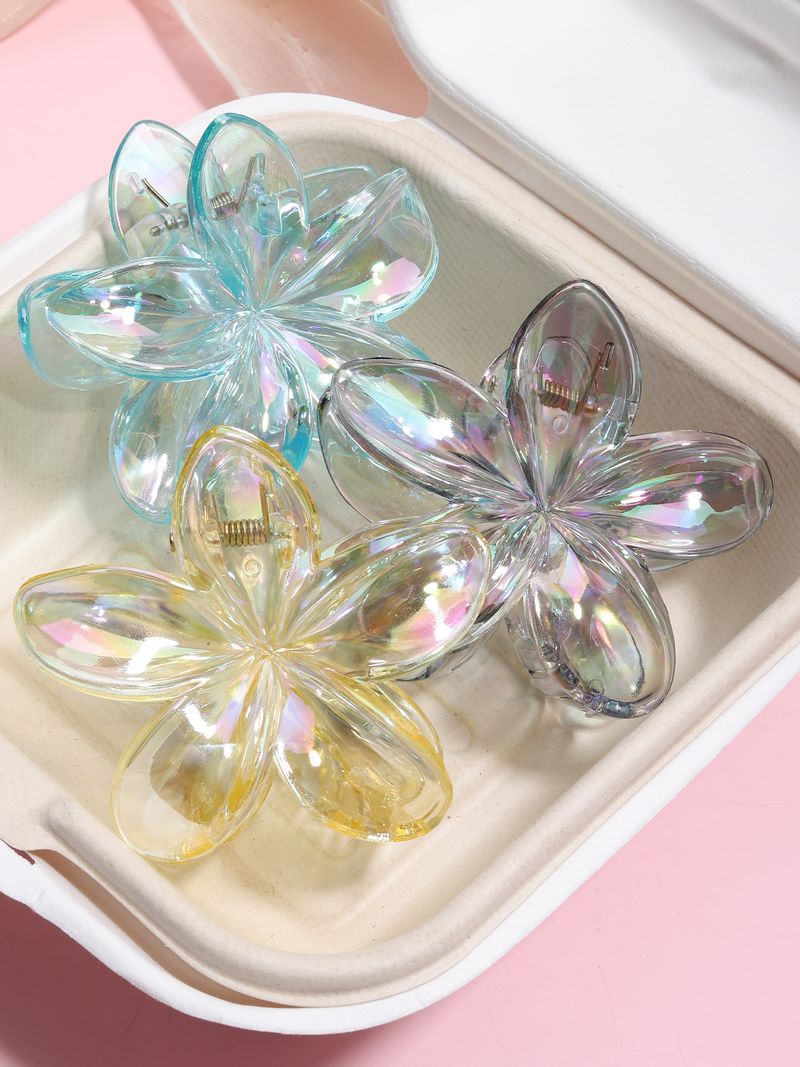8CM Colorful Transparent Iridescent Plumeria Claw Clip - Unique Beach Vacation Style Laser Bauhinia Updo Clip_voghion.com