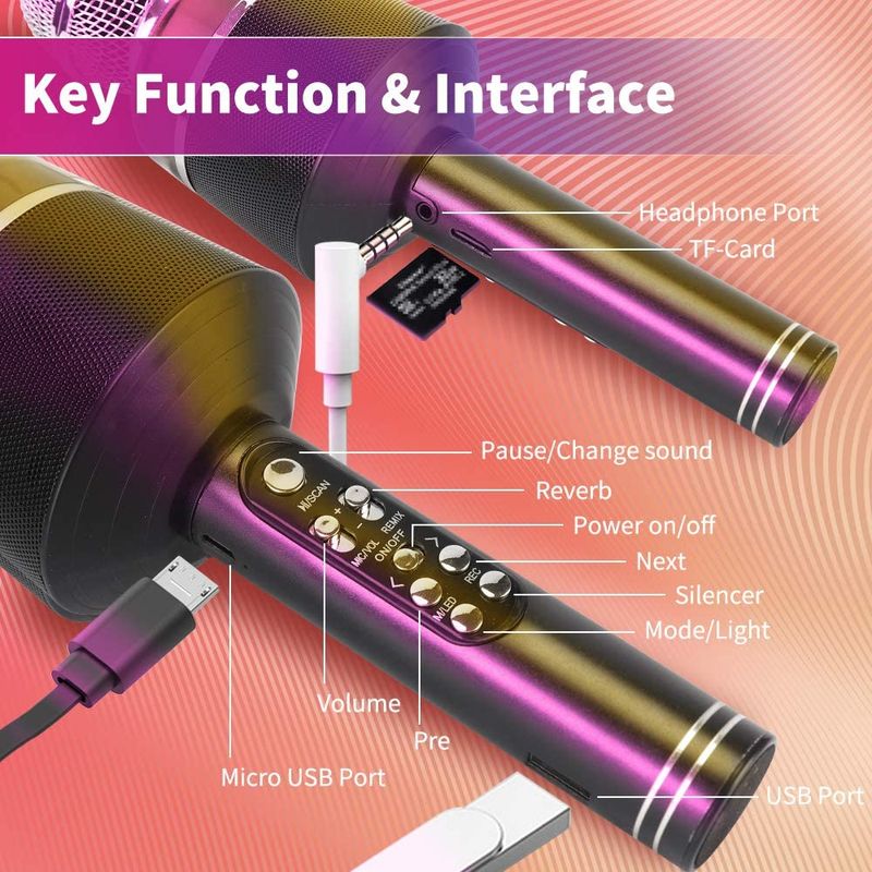 Microphone pour enfants, karaoké sans fil Bluetooth, lecteur de haut-parleur portable, enregistreur pour KTV, fête d'anniversaire_voghion.com