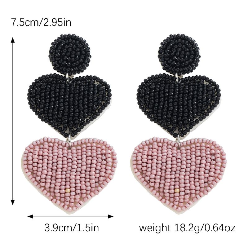 INS style fashion exquisite handmade rice bead peach heart earrings double layer exaggerated love Valentine's Day earrings_voghion.com