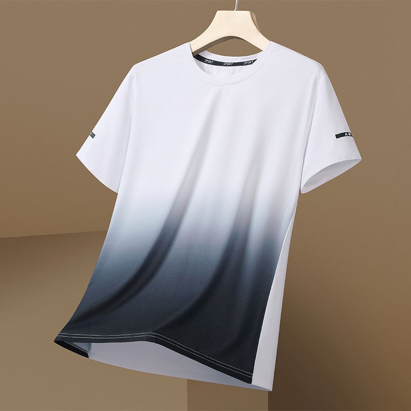 Unbeatable Quality Short Sports For Men, Double Open Round Neck Quick Drying Top, Gradient Loose Short Sleeved Ice Silk T-shirt_voghion.com