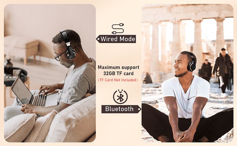 Cuffie wireless Hifi Stereo Over Ear Bluetooth Headset con microfono Supporta scheda TF Auricolare antirumore per_voghion.com