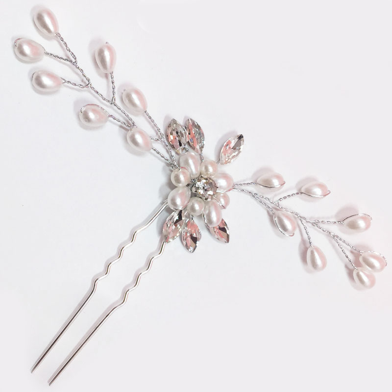 Ebay cross-border supply Korean bridal handmade pearl crystal hairpin pin U-shaped clip wedding headwear_voghion.com