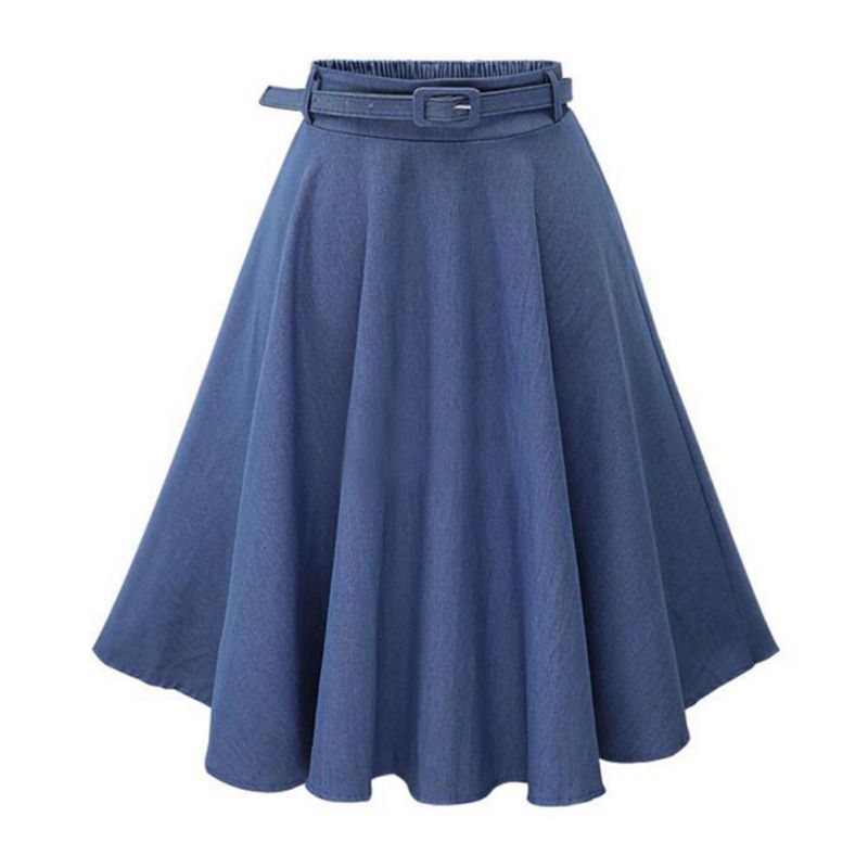 Gonna longuette a pieghe a trapezio da donna, con elastico in vita, con bottoni sul davanti, casual, svasata, con cintura_voghion.com