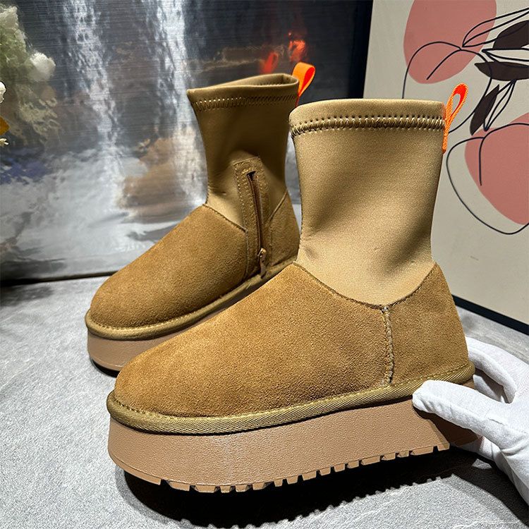 Stivali da neve da donna autunno e inverno nuovi stivali con suola spessa elastici calzini stivali imbottiti caldi in pelle e cotone stivali versatili a matita_voghion.com