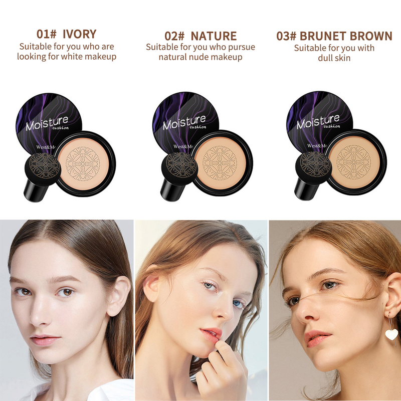 West&Month-cojín de aire con cabeza de seta, corrector humectante, aislamiento de reparación Natural, crema de belleza de maquillaje duradera_voghion.com