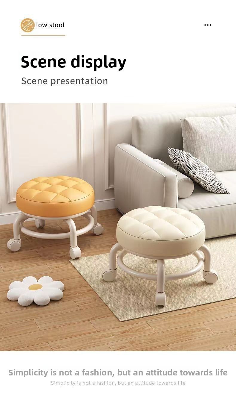 Kleines, weiches Kissen und niedriger Hocker für den Heimgebrauch mit Schwenkrädern, multifunktionaler Schuhwechselhocker mit Universalrädern für den Türrahmen_voghion.com