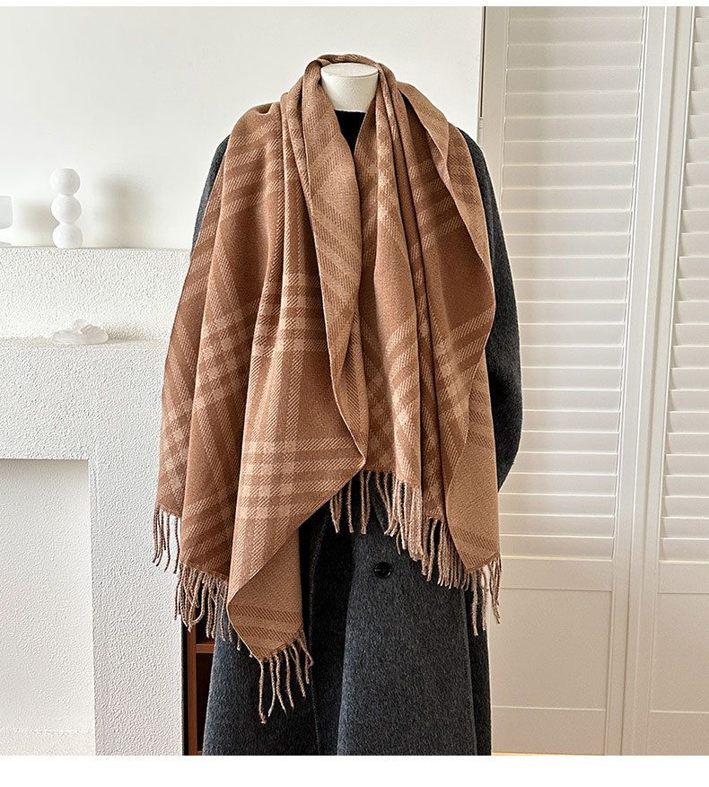 Plaid Scarf – Soft Faux Wool Wrap Shawl With Tassels (Winter Fashion Accessory, Oversized Checkered Design, Lightweight & Warm)_voghion.com
