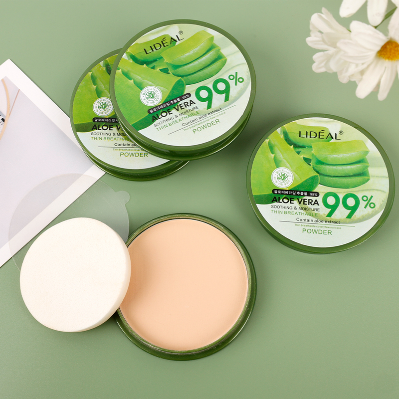 Waterproof 99% 1PC Aloe Vera Moisturizing Face Powder Smoothing Pressed Powder Breathable Makeup Concealer_voghion.com