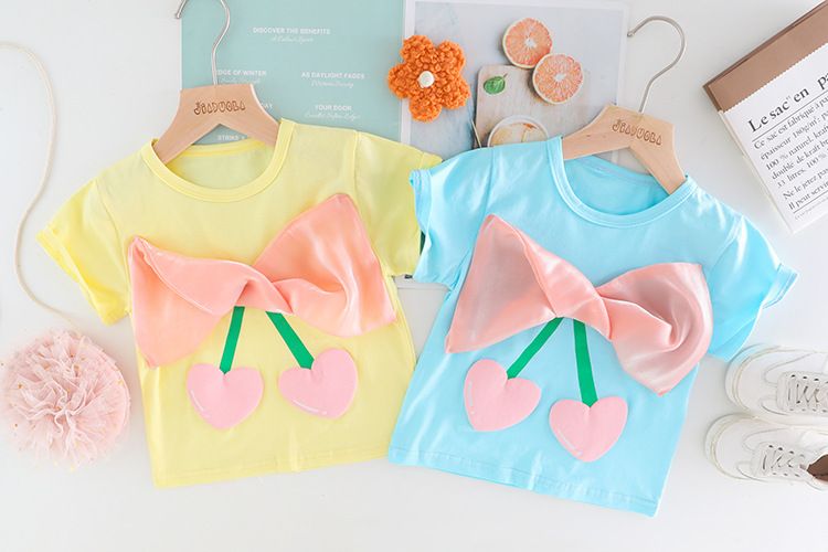 Vêtements pour enfants, nœud d'amour pour fille, ensemble à manches courtes, bébé d'été d'un an, vêtements pour enfants_voghion.com