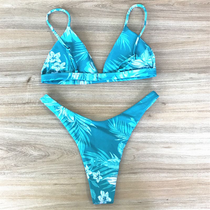 Maillot de bain dos nu imprimé bikini fendu pour femme bikini noir_voghion.com