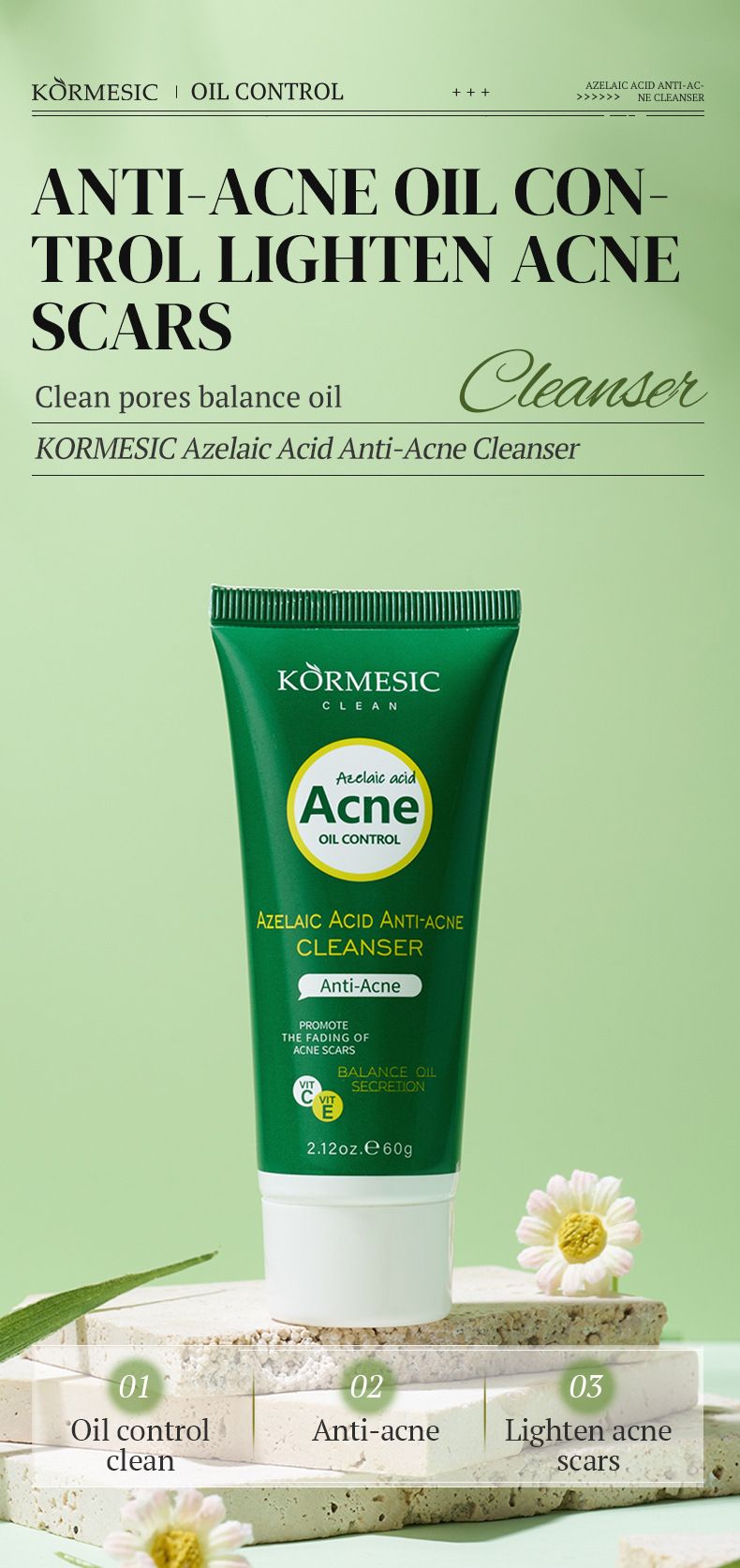 KORMESIC Azelaic Acid Acne Cleanser 60g Facial Cleanser_voghion.com