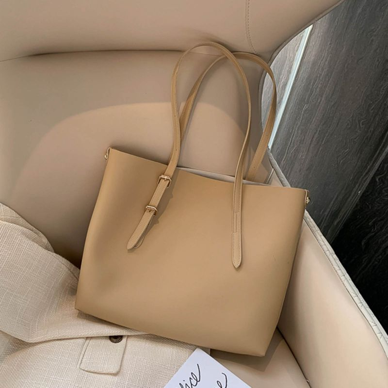 Lihao Single Shoulder Bag Large Capacity Top Handle Adjustable Zipper  Leather Solid Color Women Tote Handbag for_voghion.com