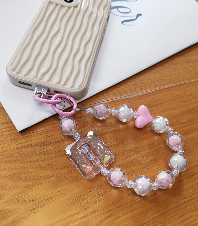 Large Square Crystal Bead Wrist Strap Mobile Phone Strap with Multi Sided Diamond Bead Pendant Phone Anti Drop Clip_voghion.com