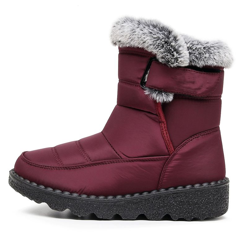 Women's High-Cut Winter Snow Boots With Faux Fur Lining, Waterproof Umbrella Fabric, PU Anti-Slip Sole, Adjustable Hook & Loop Closure (EU 36-45)_voghion.com